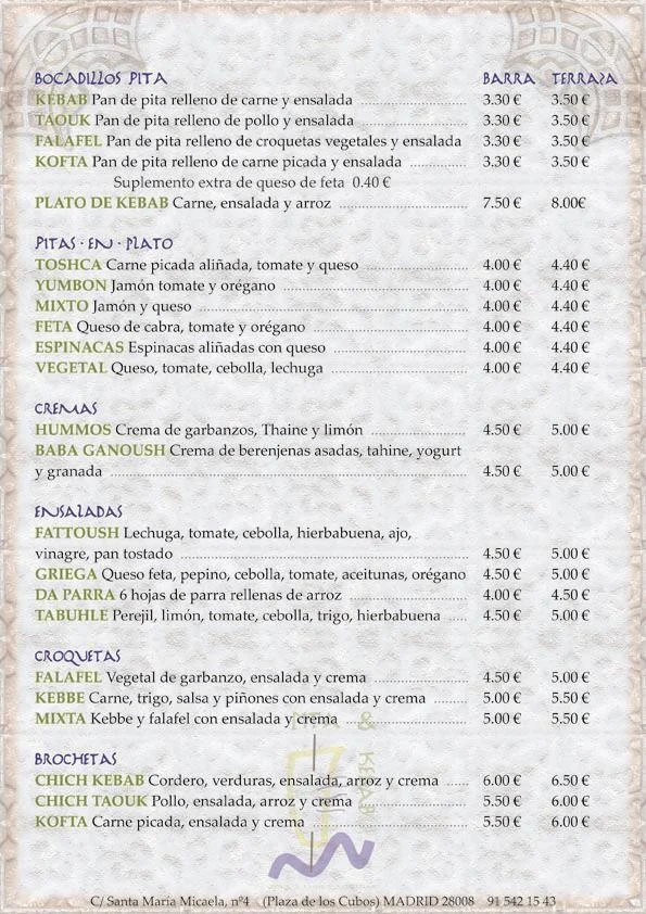 Restaurante turco Madrid - Carta