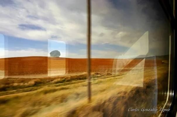 Vista ventana tren por la Alcarria