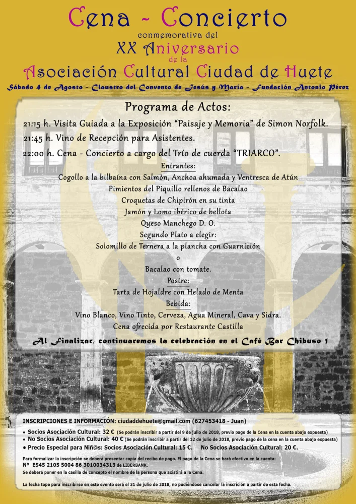 Asociación Cultural Ciudad de Huete - Cartel Cena XX Aniversario